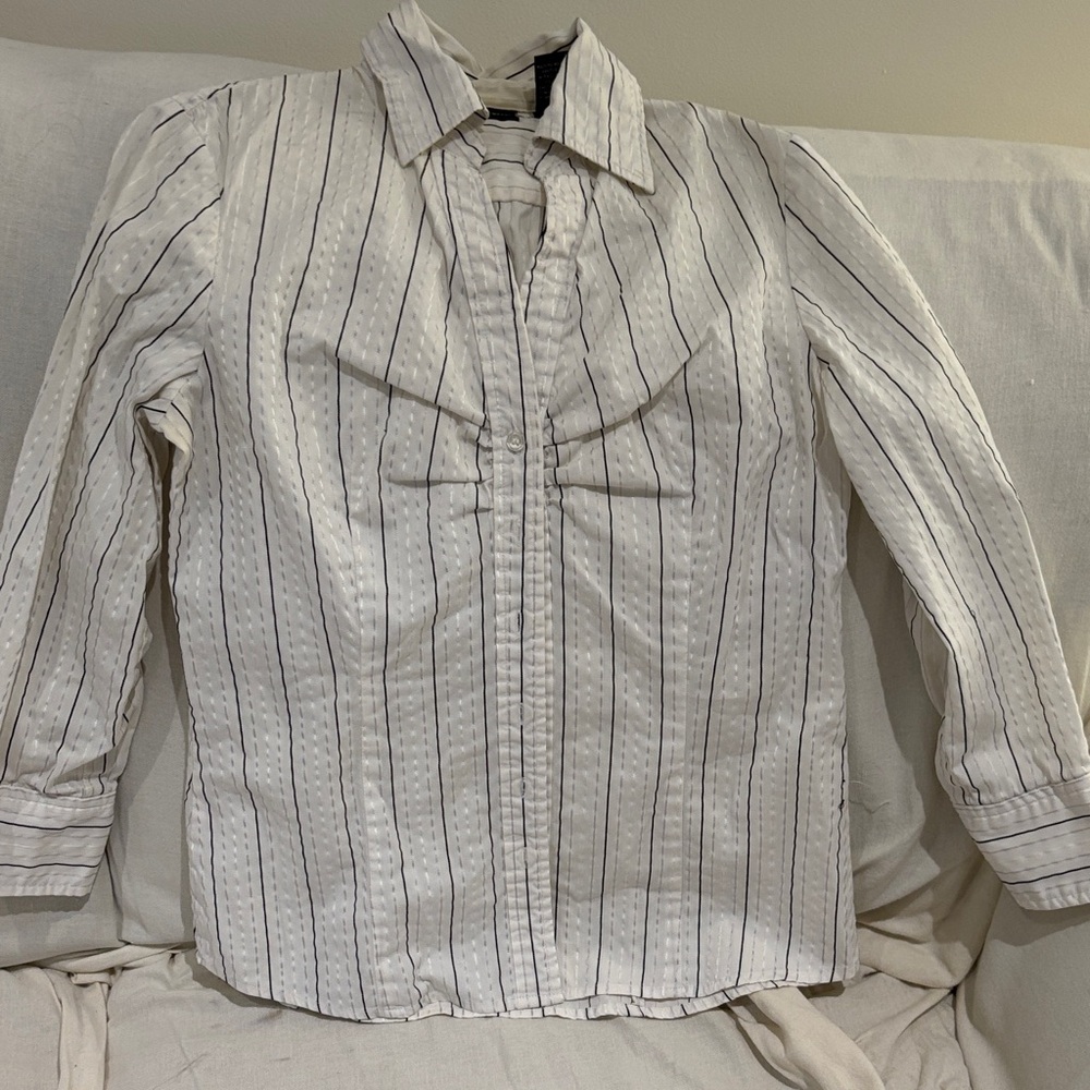 New York & Company White Striped Button Down Shirt